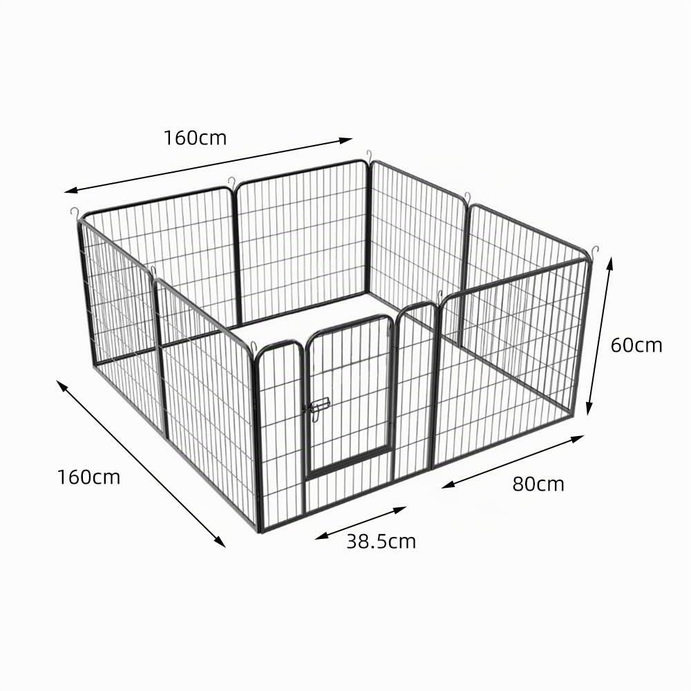 Laufgitter für Hunde, Metall, für Welpen, Nager, Kaninchen, Laufstall, faltbar, aus Metall, für Hunde und Haustiere, mit Tür (80 x 60 cm (8 Stück))
