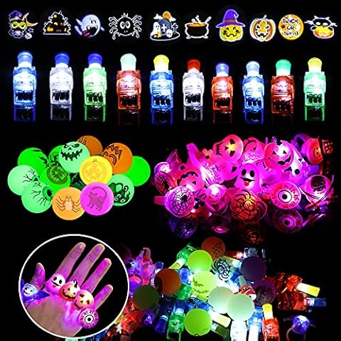 Halloween Party Favors for Kids - 52PCS Halloween Decorations LED Flash Rings for Kids' Halloween Party Supplies, 3 Types LED Halloween Toys with Bouncy Balls for Treat or Trick, Party Game Gifts Cover
