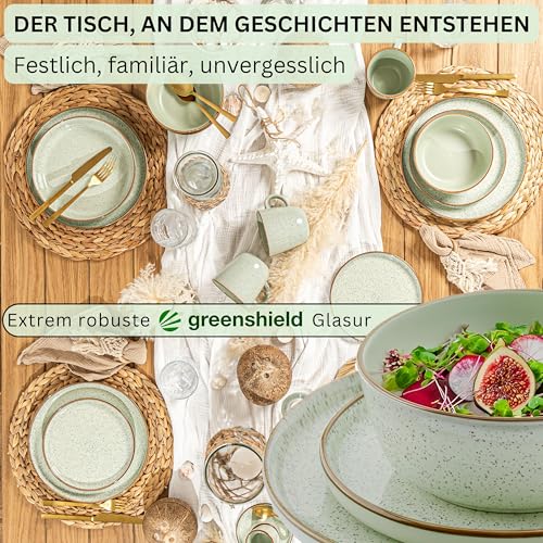 SÄNGER Rio Minze | Tafelservice 18 teilig, Steingut Geschirr Set 6 Personen, 6x Speiseteller 6x Dessertteller 6x Schalen Geschirrset und Schale mintgrün | VALUE COLLECTION