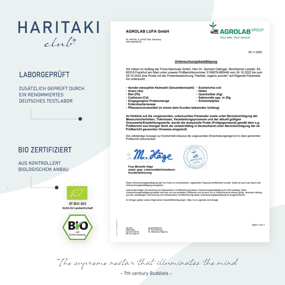 Haritaki BIO Pulver | Premium Qualität - Haritaki Club | Laborgeprüft und EU Bio zertifiziert | Vegan, Kosher, Halal zu 100% natürlich | Kadukkai, Terminalia Chebula | 250g Ayurveda reines Bio Pulver