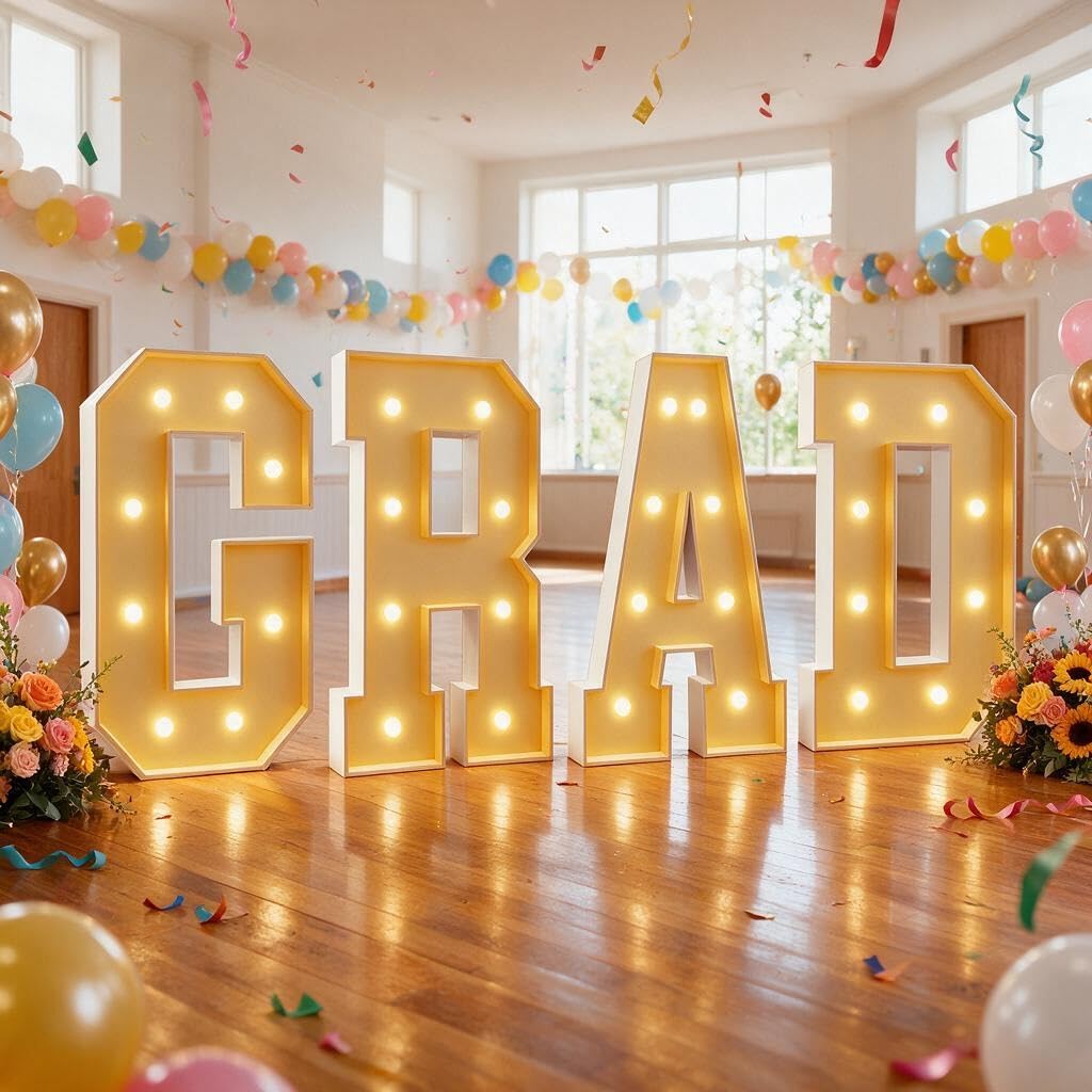 GRAD Lettere Insegna LED Laurea 2026 con Luce | Pannello Schiuma KT, Base Solida, Montaggio Facile, Trasportabile, Sfondo Laurea(Cool white,70cm)