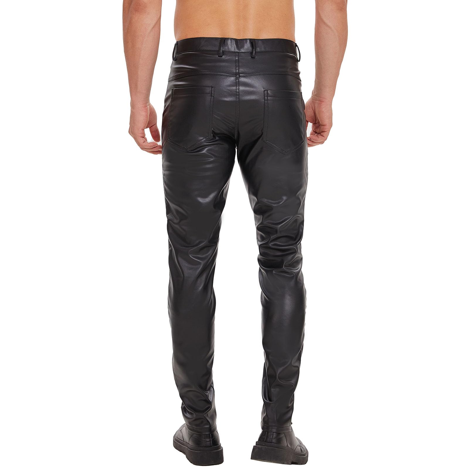 Herren Glänzende Weiche Matte Lederhose, Hochelastischem Hosen mit Reißverschluss, Slim Fit Lange Hosen, Gerade Lässige Lederhose für Herren für Kostüm Cosplay Nachtclub