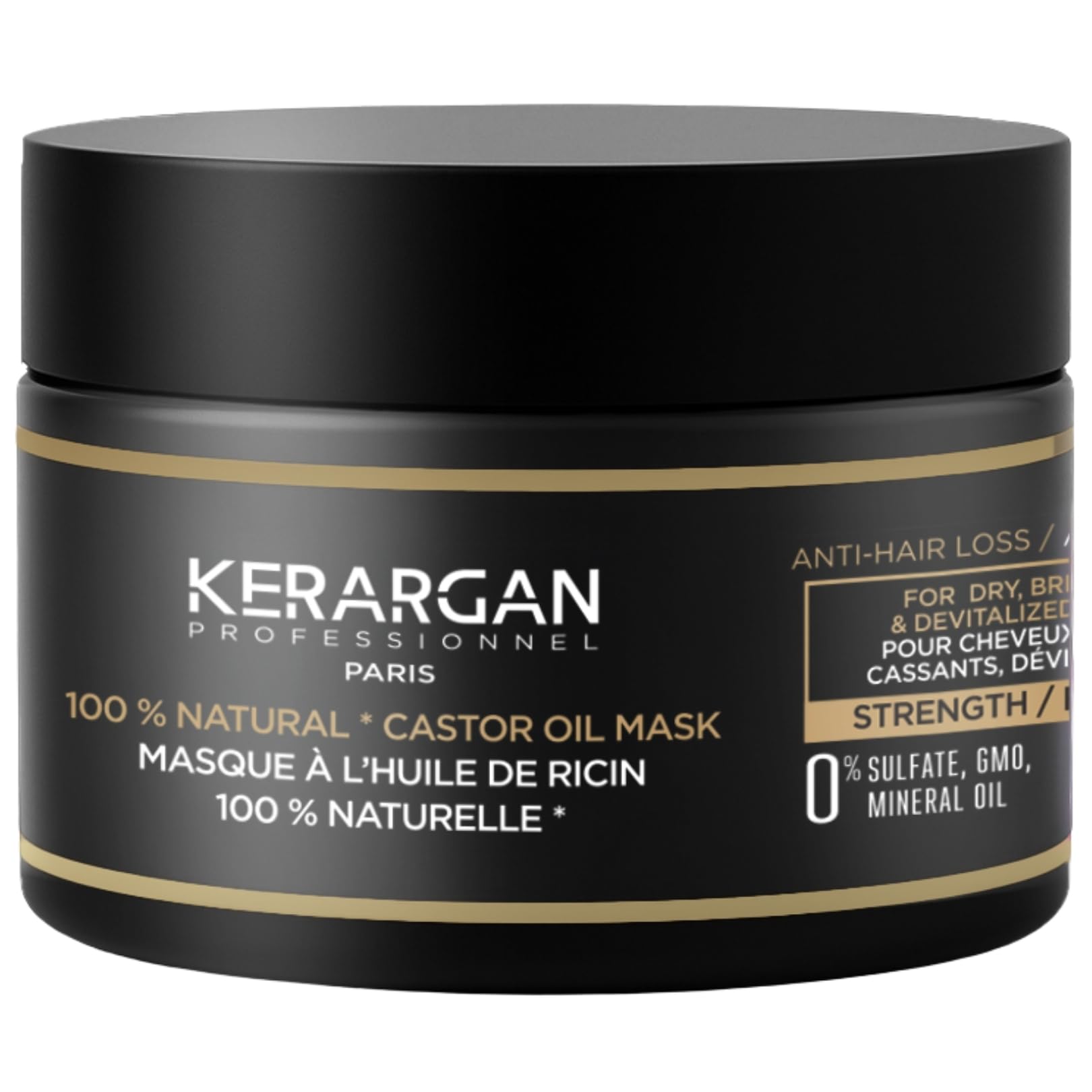Kerargan Anti-Hair Loss Hair Mask with Castor Oil - Intensive Care for Dry and Brittle Hair - With Aloe Vera - No Sulphates, GMO, Mineral Oil - 250ml