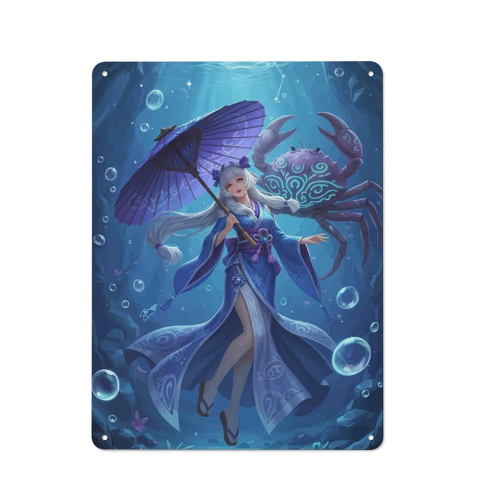 Junmoney Girls Style-5 Tin Wall Plaque 40X30cm With Anime With Crab And Umbrella For Guest Room Or Hallway, For Garage, Workshop And Man Cave Decoration