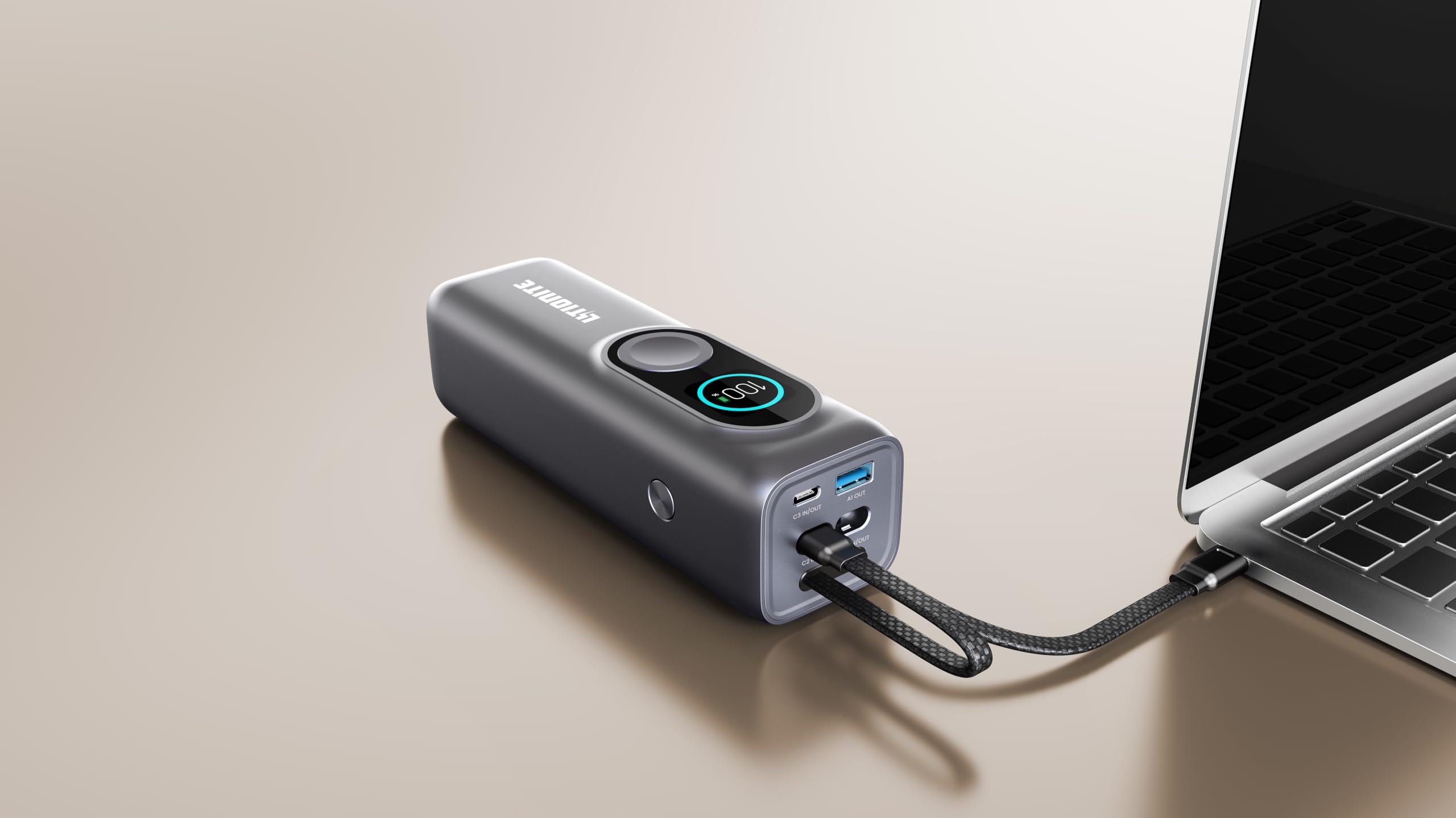 LITIONITE Numo Power Bank 25000mAh 170W con Cables USB-C Integrados (100W) y Carga magnética para Apple Watch, batería Externa para Ordenador portátil y MacBook, iPhone, iPad y Nintendo Switch