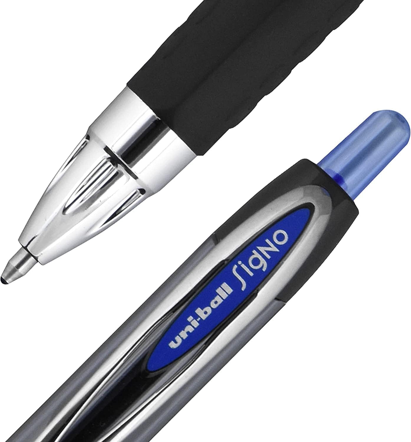 Uni-Ball Signo 207 Druck-Gelschreiber, dicke Spitze, 1,0 mm, schwarze & blaue Tinte, 12 Stück (6 schwarz, 6 blau), betrügerbeständige Uni-Super-Tinte, schnelltrocknend, nachfüllbar