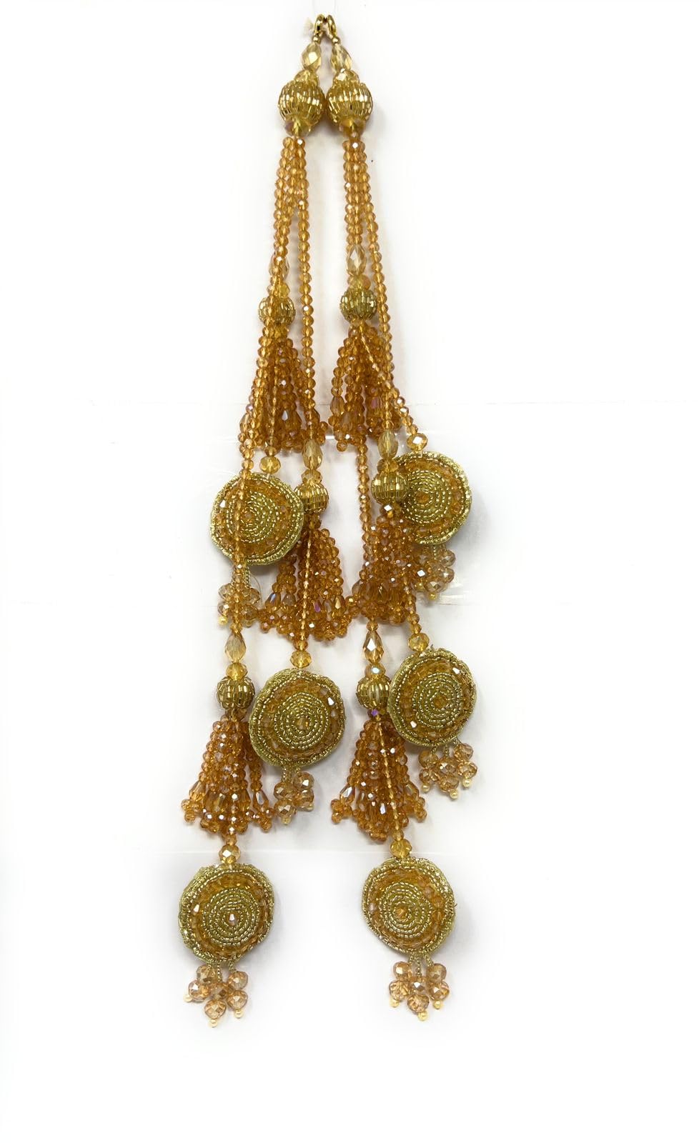 Inhika Latkan for Lehenga, Heavy and Long, Export Quality Side Hanging Ornament, Set of 2 Tassel (Gold Colour, 35 cm Long, Super Premium Crystal Moti, Sequin Pipe Beads Work)