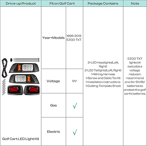 Miniatura 8 de Drive-up Kit de luces LED para carrito de golf EZGO TXT 1996-2013 a gas y carros de golf eléctricos, EZGO TXT Kit de faros LED y luces traseras para