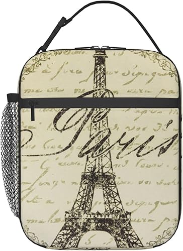 Bolsa de almuerzo portátil vintage de la torre Eiffel de París, bolsa de almuerzo reutilizable, bolsa enfriadora, contenedor de alimentos para