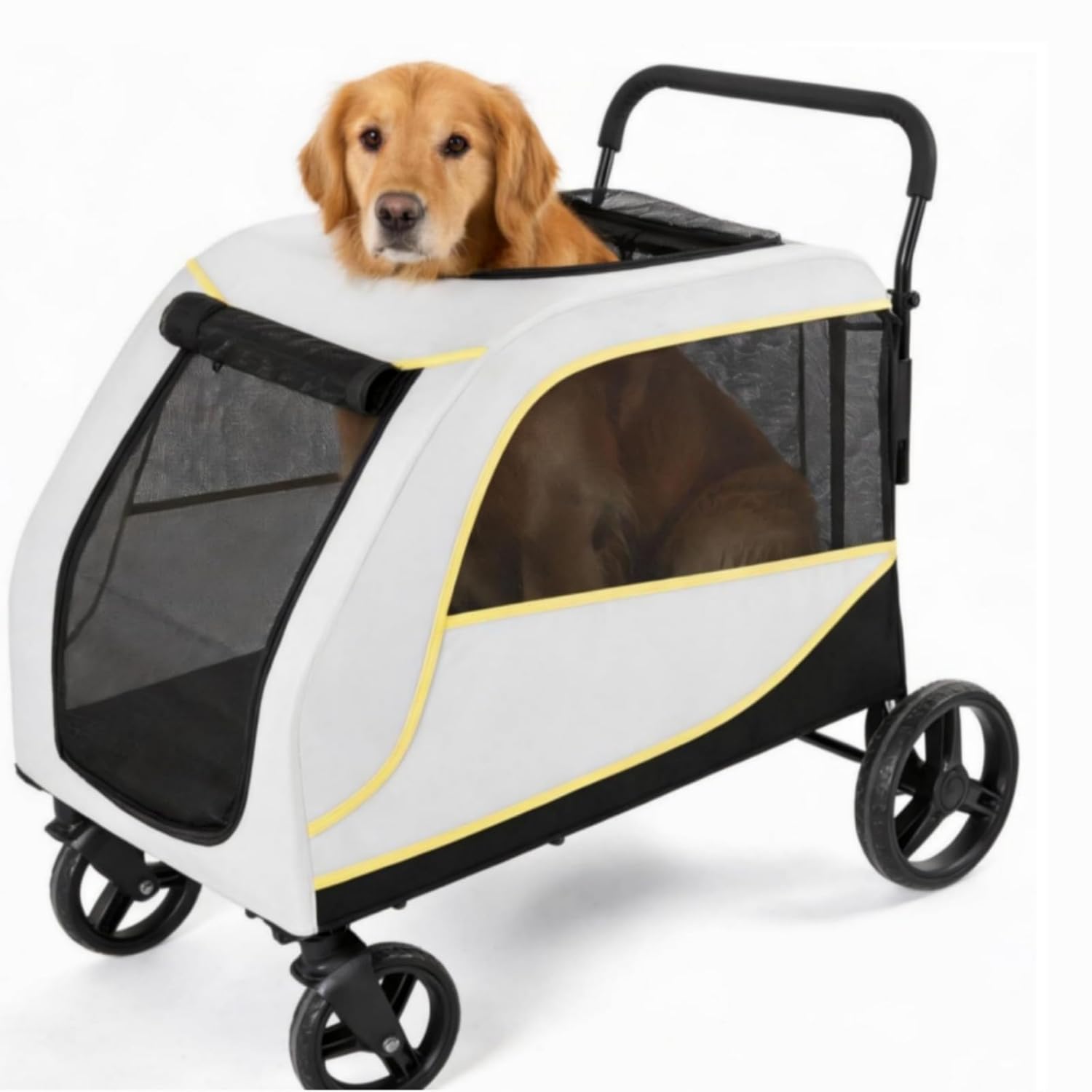 Extra Large Dog Stroller for Large Dogs, 176 Lbs Capacity Pet Stroller with All-Terrain Wheels, Foldable Design & Weather Cover, Luxury Dog Stroller with Air Mesh, Foot Brake & Storage Basket