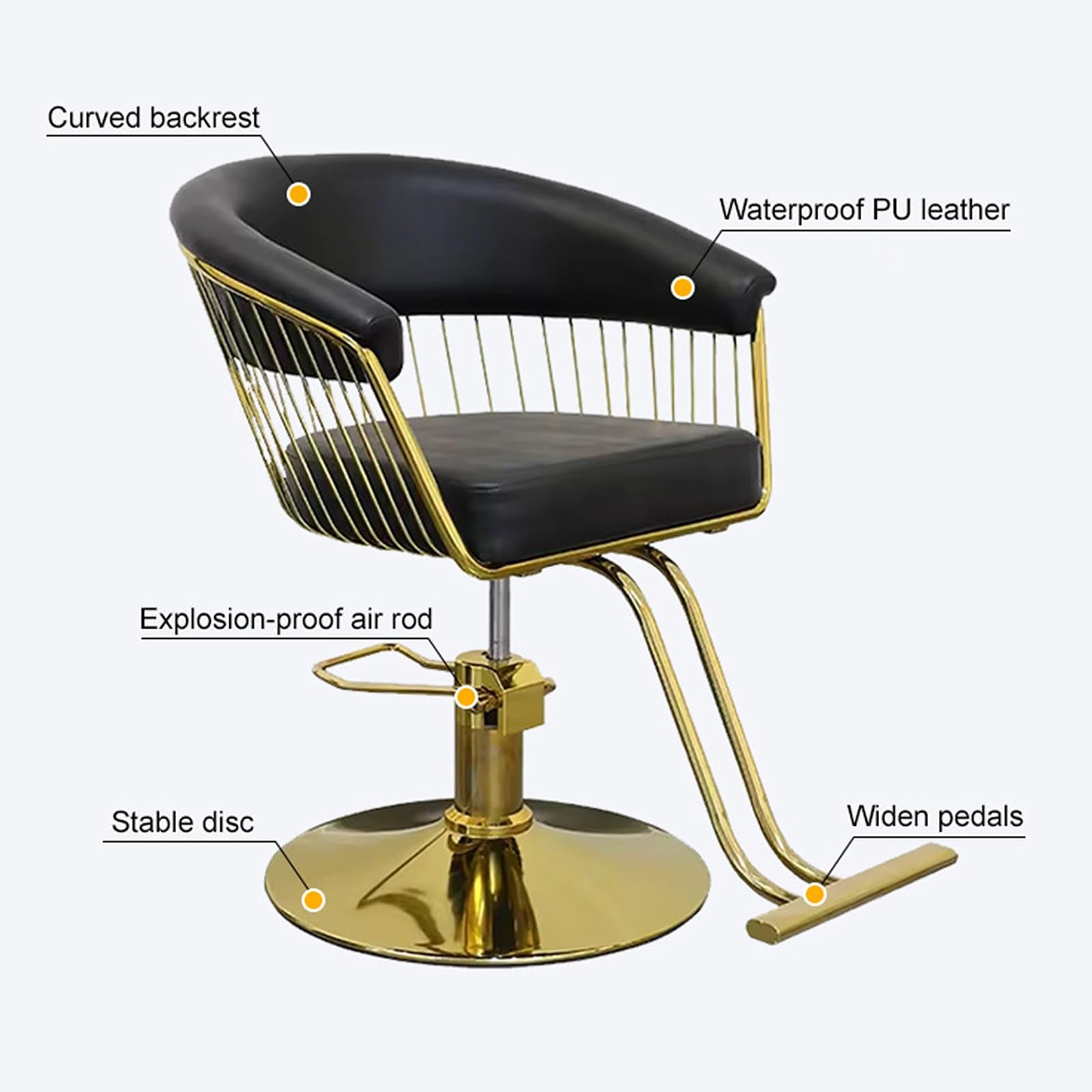 Sillas de barbero, Silla de salón hidráulica Ajustable para estilistas - Silla de barbero de Cuero sintético PU Impermeable con reposapiés de Metal, Ideal para barberías y Uso doméstico (Neg