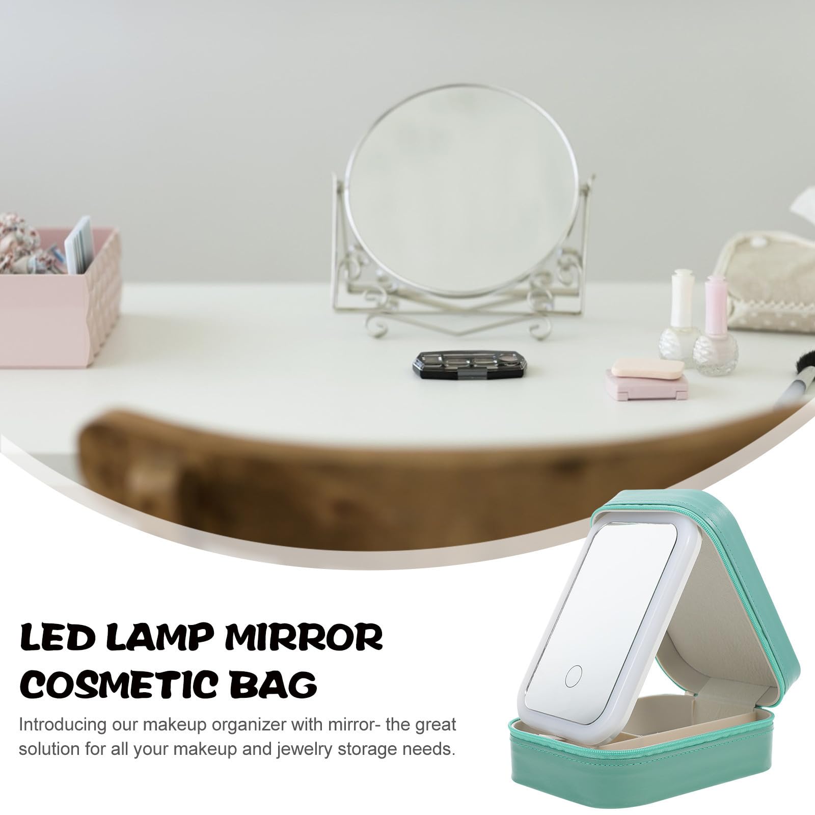 Neceser de Viaje para Mujer con Espejo Led, Compartimentos y Cremallera