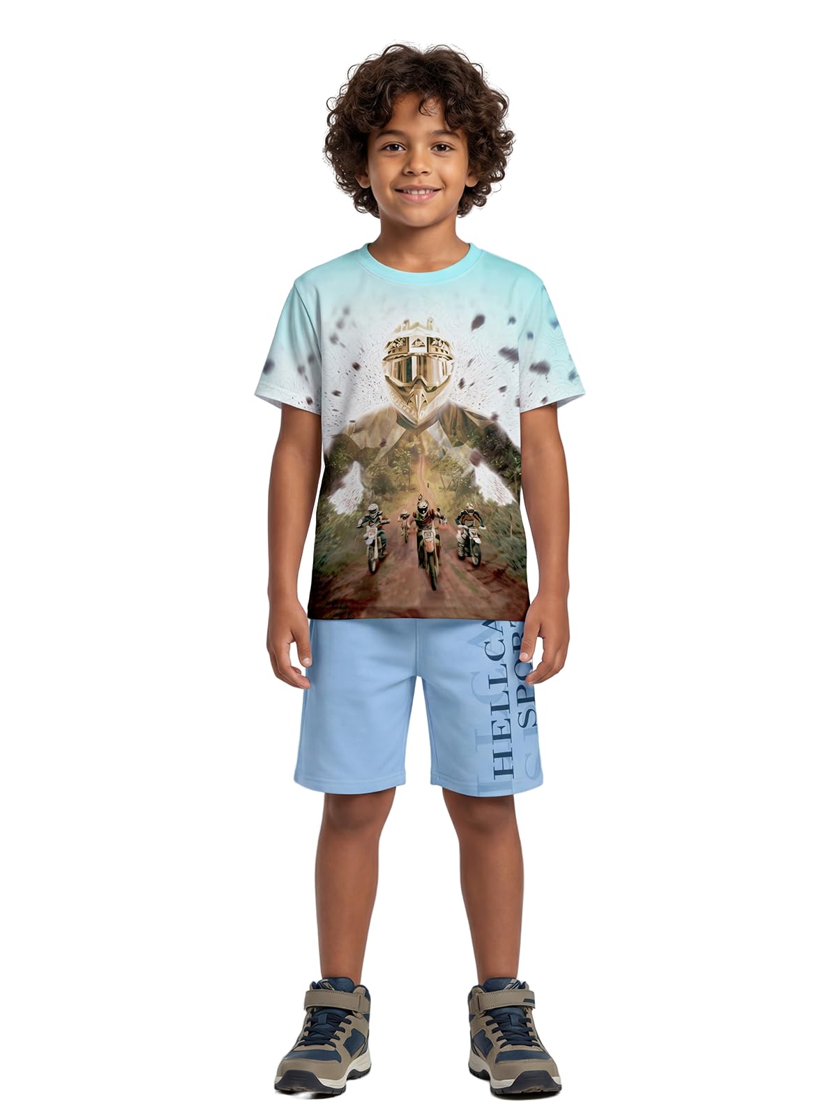 HELLCAT Printed T Shirt & Shorts Clothing Set for Boys | Kids Dress Boy Cord Set | Kids Wear for Boys 3-16 Years | Pack of 1__