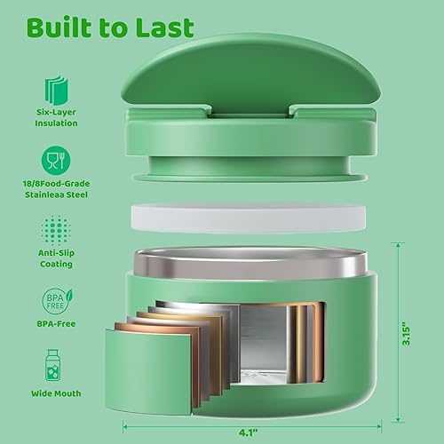 Miniatura 47 de Termo de sopa de 12 onzas para comida caliente para niños, tarro de comida aislado al vacío, termo de sopa sin torsiones para comida caliente