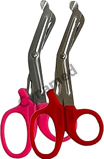 NEW PREMIUM GRADE 2 PCS ( PINK & RED ) PARAMEDIC UTILITY BANDAGE TRAUMA EMT EMS SHEARS SCISSORS 5.5 INCH STAINLESS STEEL