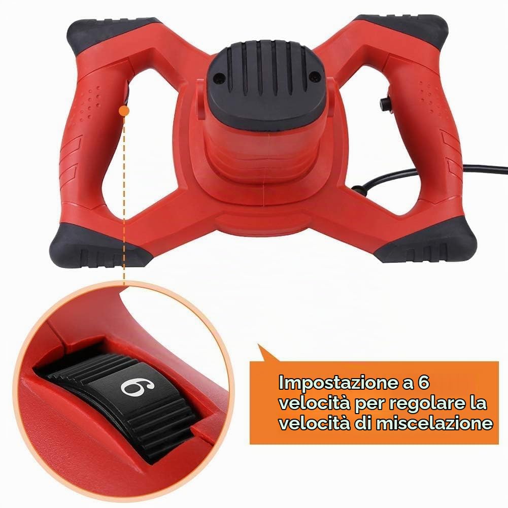 Miscelatore per Malta, 1500w Miscelatore Professionale Impugnatura con 6 Modalità di Velocità, Miscelatore Intonaco per Colla, Cemento e Malta, Pittura, 80 x 20 cm