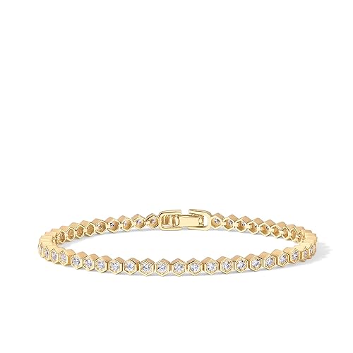 PAVOI 14K Gold Plated 2mm Cubic Zirconia Honeycomb Tennis Bracelet | Gold Bracelet for Women | SizeS 6.5-7.5 Inch