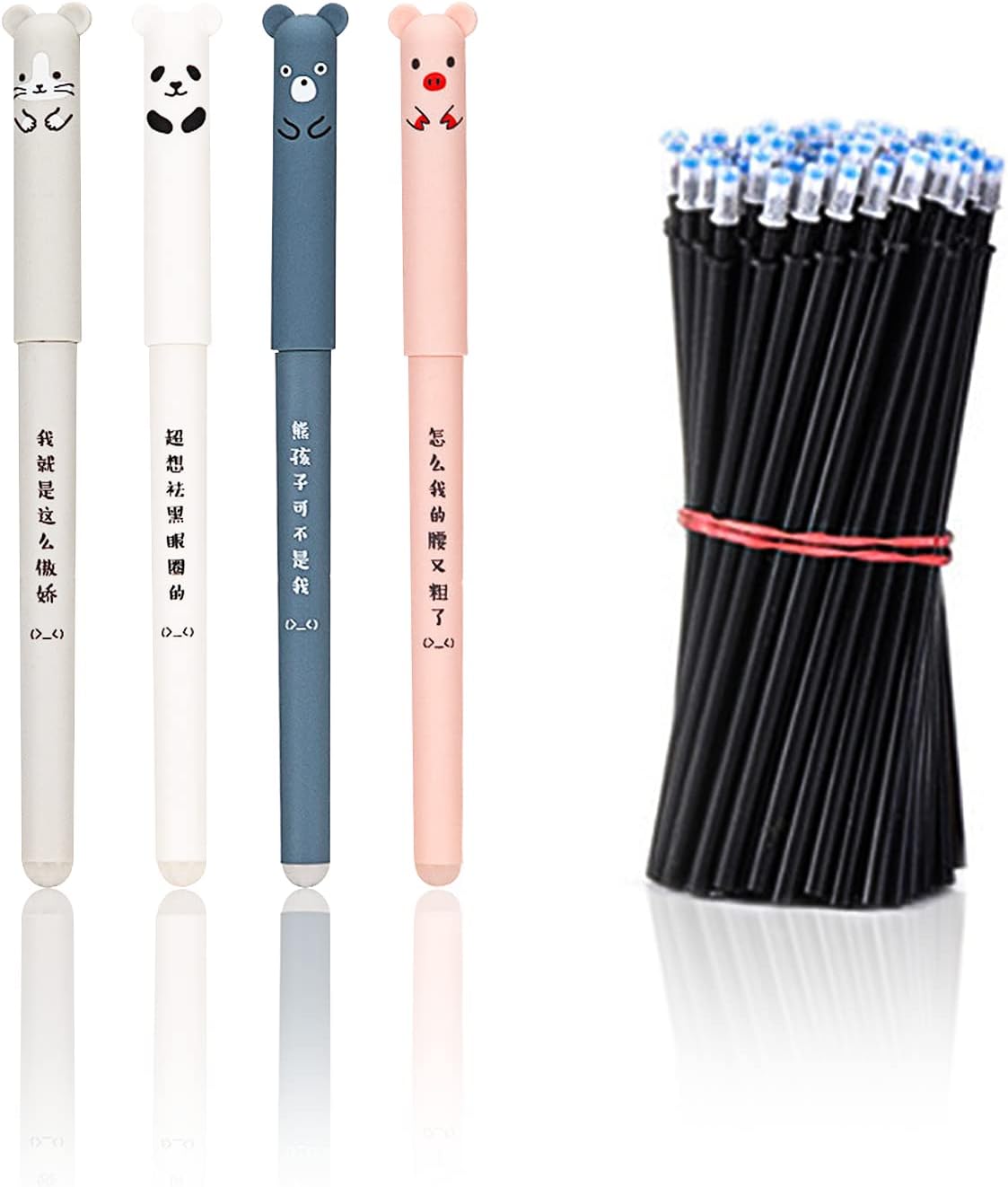 8 Pcs 0.35 mm Cute Erasable Pens Black With 40 Pcs Refills Cartoon Design Erasable Gel Pens Rub Out Pens Black for Adult Kids Writing Bullet Journal Note Taking School Office Supplies