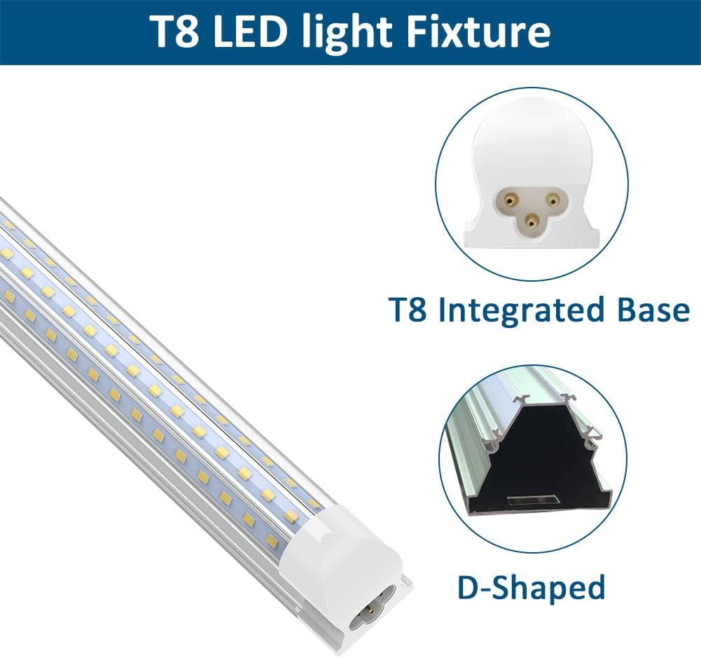 Hоttеѕt Sаlеѕ 8FT LED Shop Lights, JESLED 8 Foot LED Lights Fixture, 90W, 10800 Lumen, Daylight 5000K, Triple Row D-Shape LED, Linkable Design, High Output LED Tube Lights for Garage,Workshop,Basement (10-Pack)