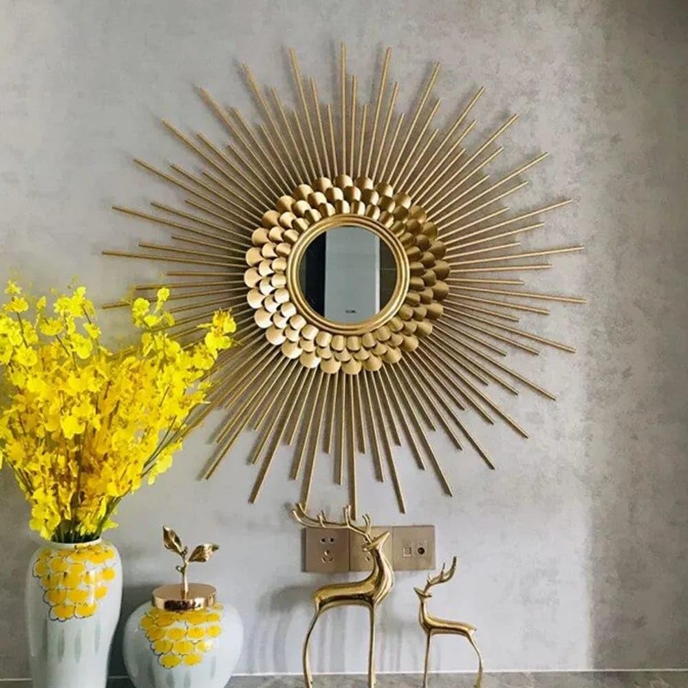 Cast Iron Beautiful Wall Mirror In 24'' (Design 3), Round, GOLD-picture-23