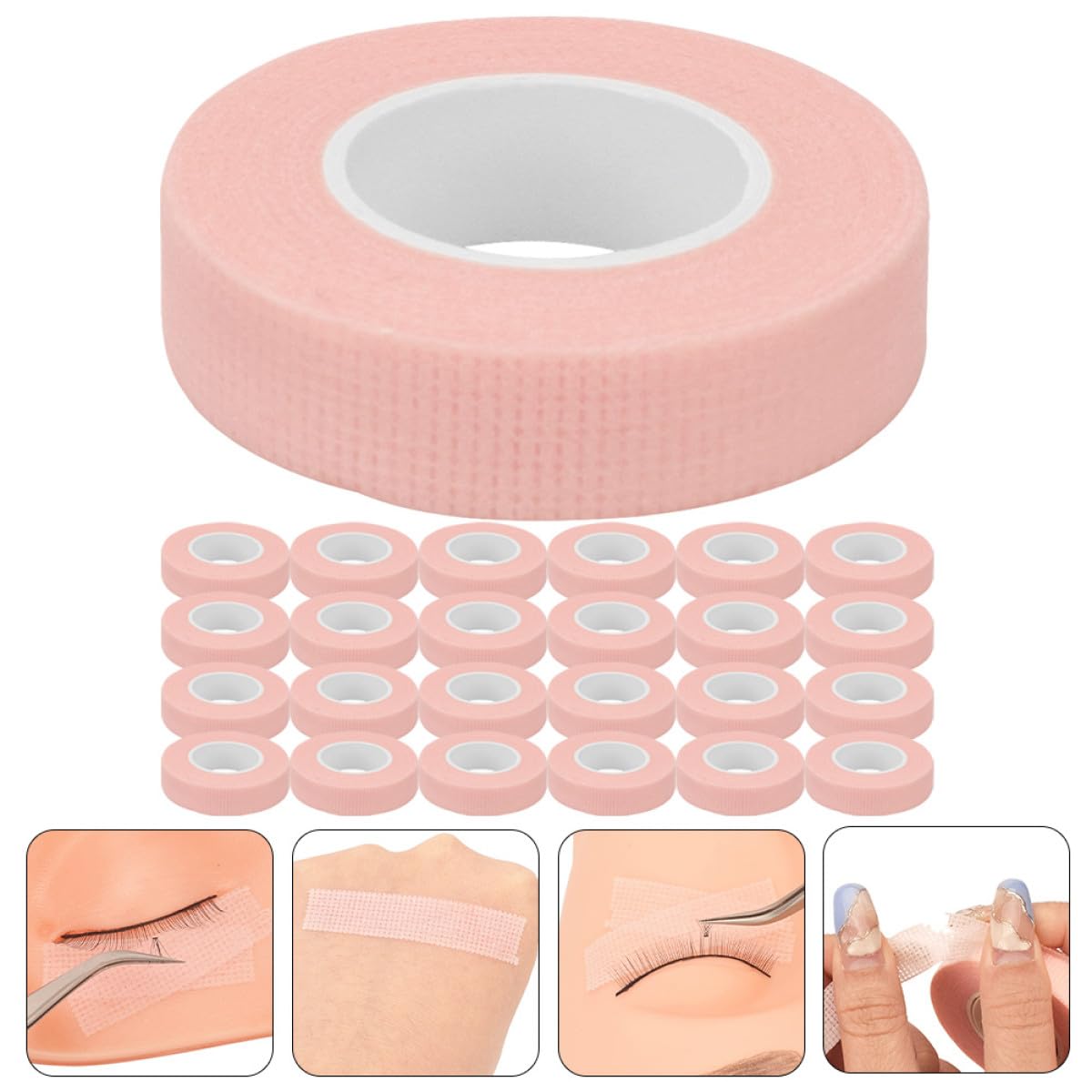 Abaodam Cinta Adhesiva para Extensión de Pestañas Rosa de 1.25 Cm de Ancho, 9 Metros de Tela No Tejida Transpirable, 30 Piezas para Protección y Uso Profesional o Personal