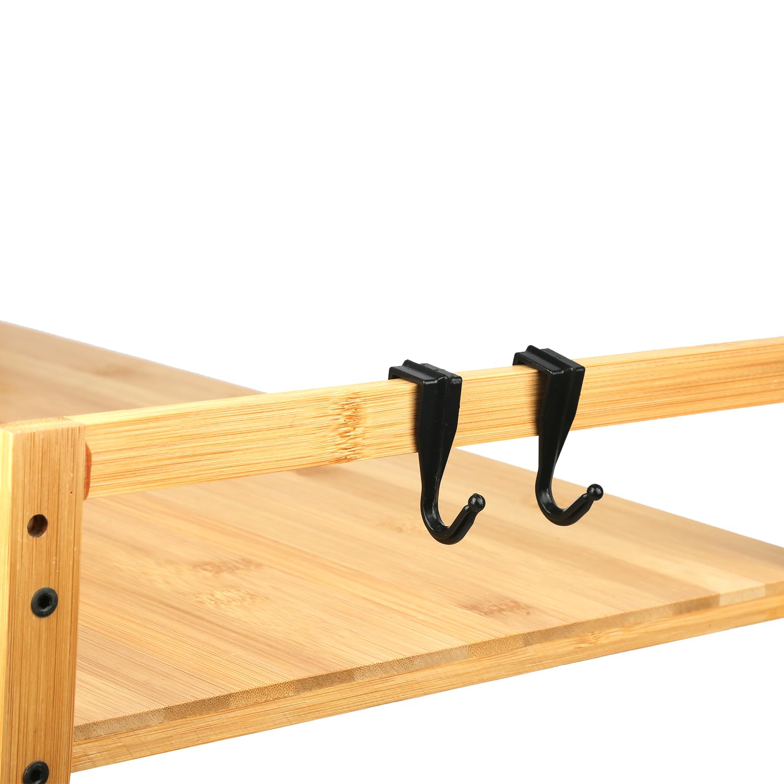 Supporto a microonde in legno, supporto per forno a microonde, mensola da cucina a 1 livelli, con 4 ganci, altezza regolabile (52 x 35 x 42 cm)