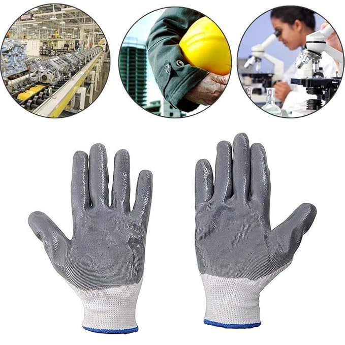 Image of Multipurpose Nylon Anti Cut PU Nitrile Coating Work Safety Gloves White-Grey Pair 3