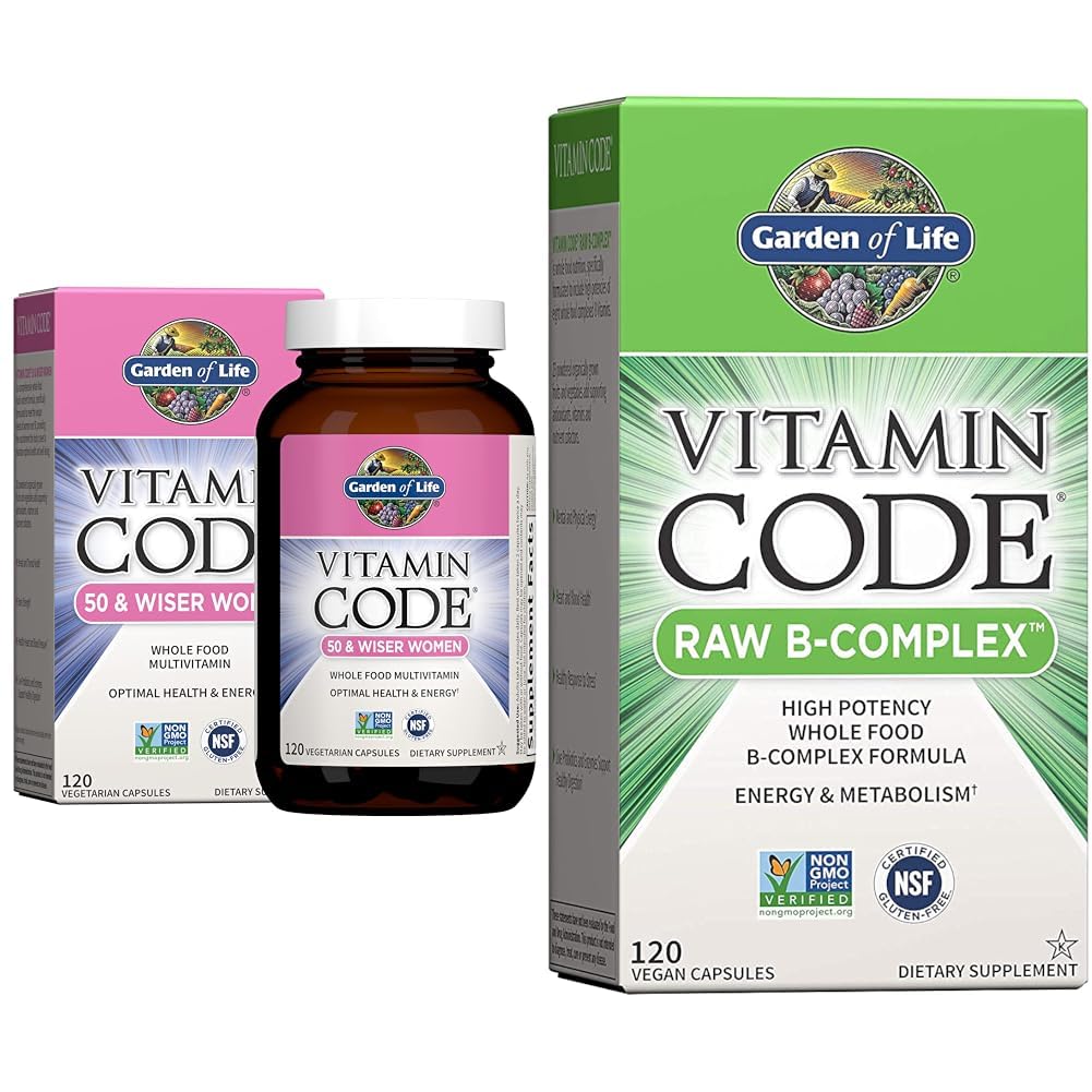 Garden of LifeMultivitamin for Women - Vitamin Code 50 & Wiser Women's Raw Whole & Vitamin B Complex - Vitamin Code Raw B Complex - 120 Vegan Capsules