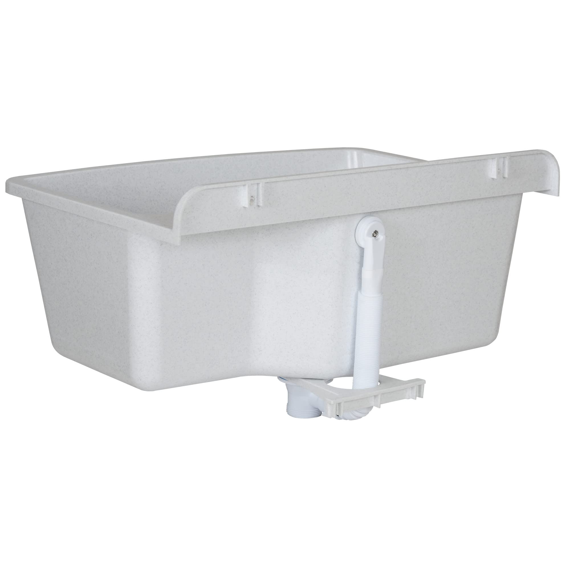 Lavabo con sifón de plástico blanco granito, 61 cm de longitud, instalación de agua, para cocina, baño, resistente