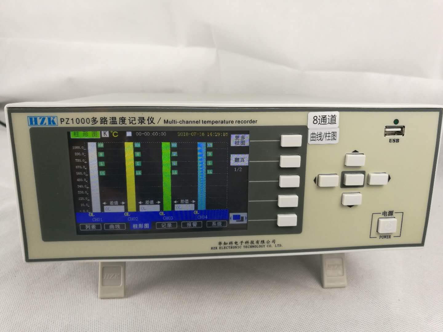 PZ1032P Temperature Data Logger Curve and Column Chart Display, 32 Channels
