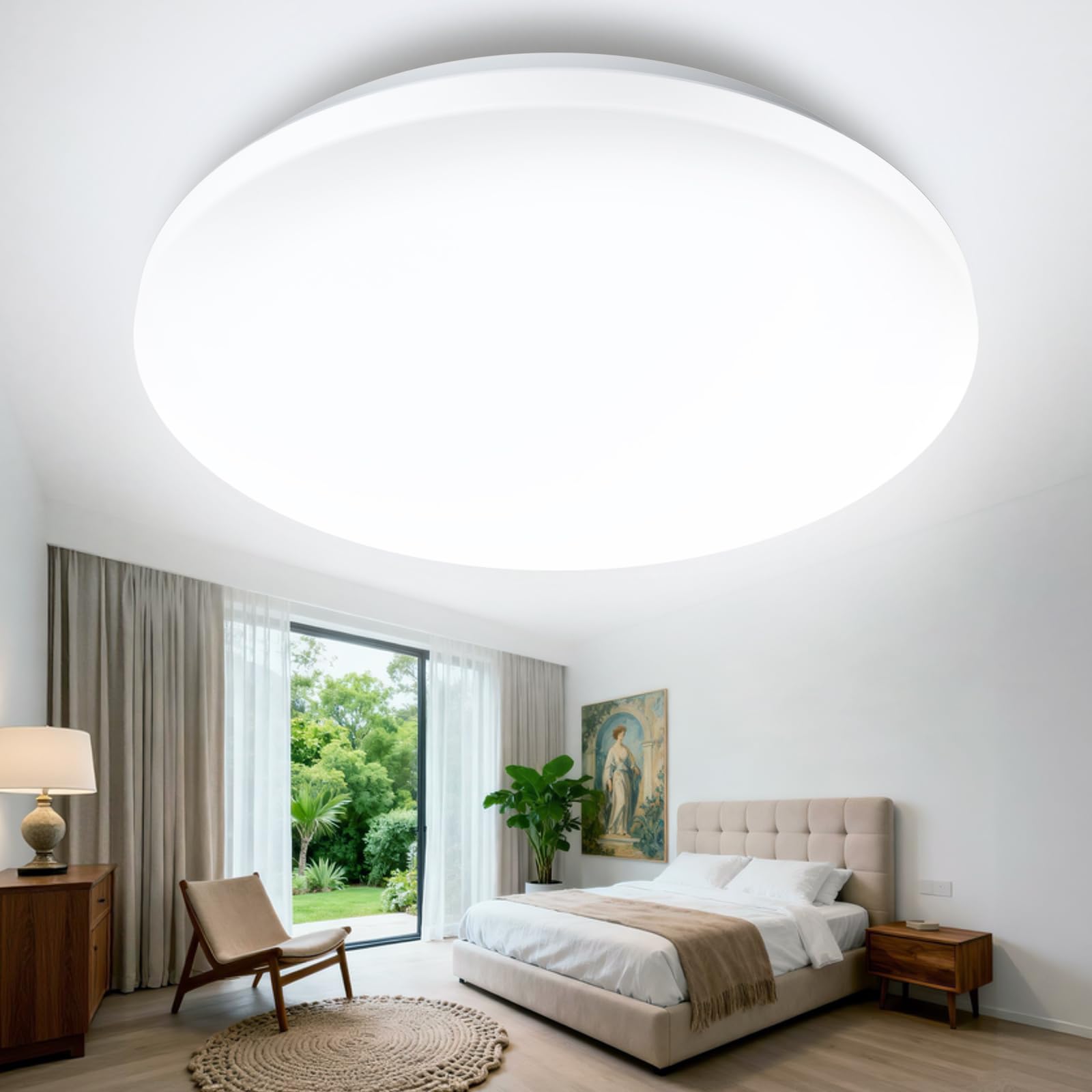 WARMELLE Modern Ceiling Light,24W 2400LM Lamp Ø38cm Round,4000K,No Flicker & CRI＞80,Ceiling Lights for Hallway, Bedroom, Living Room, Garage