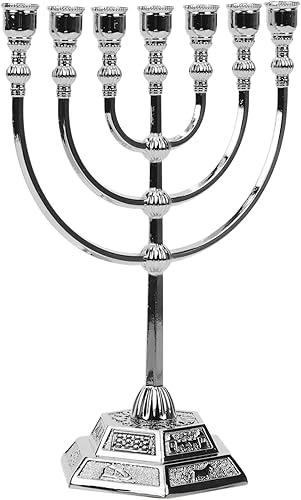 Miniatura 1 de HOMSFOU Candelabro judío Israel Jerusalén Temple Menorah, 7 ramas, portavelas judío, candelabros, candelabros, para Hanukkah, ceremonia festiva,