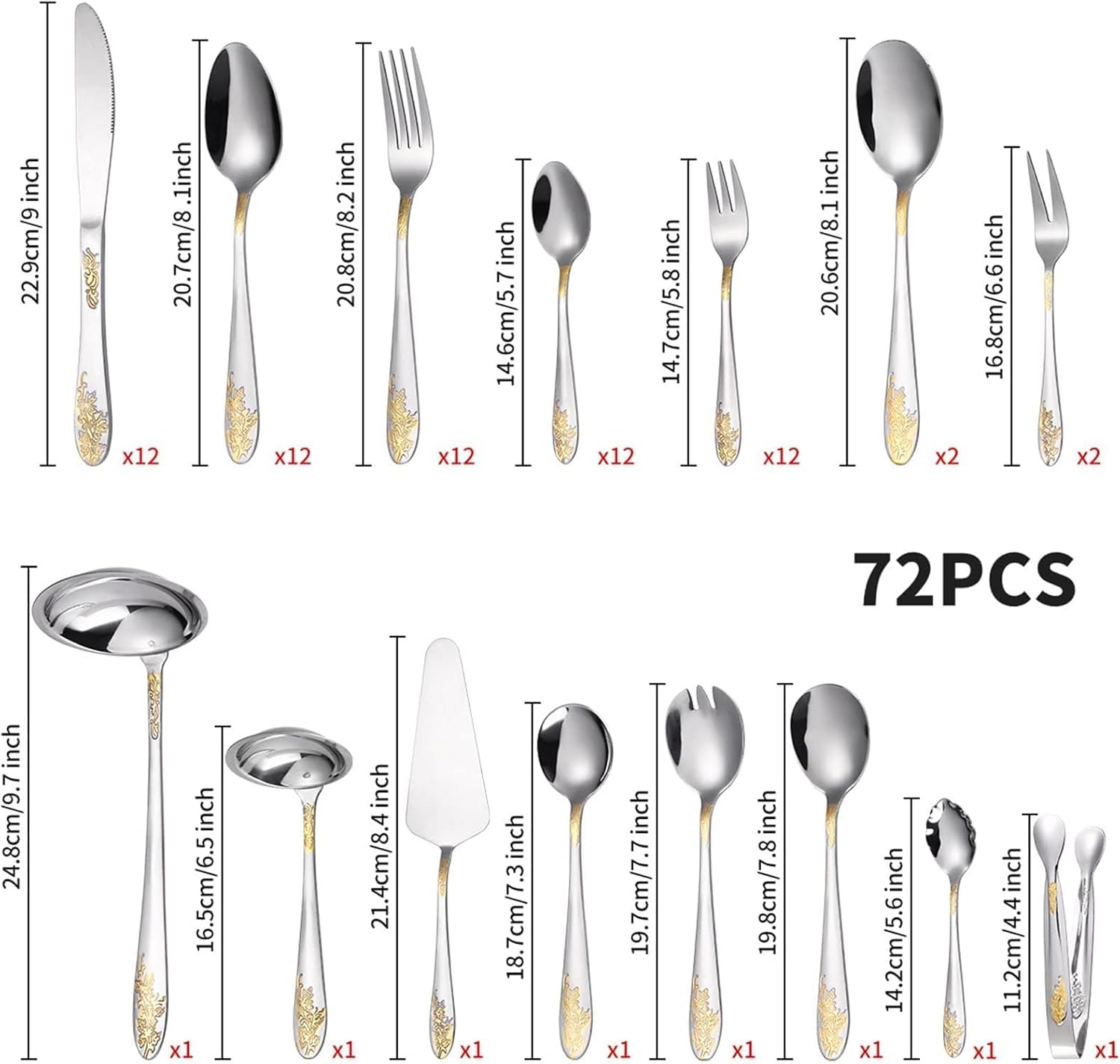 Juego De Cubiertos De Acero Inoxidable De 72 Piezas para 12 Personas: Cubiertos De Primera Calidad con Tenedores Y Cucharas, Vajilla Elegante En Estuche De Regalo, Ideal Mirror