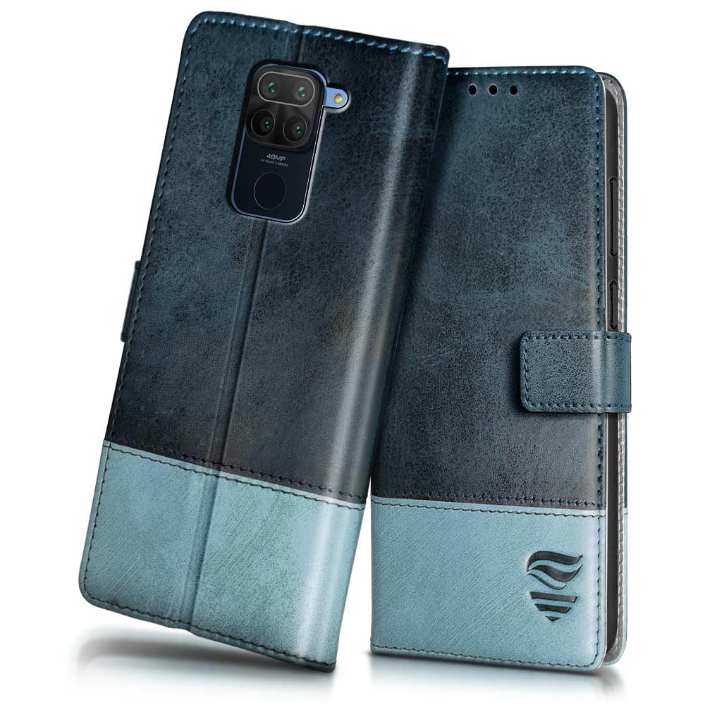 FLIPPED Vegan Leather Flip Case Back Cover for XIAOMI MI REDMI Note 9 (Flexible, Shock Proof | Hand Stitched Leather Finish | Card Pockets Wallet & Stand | Blue with Aquamarine) (B0CM11F9H9) Amazon Price History, Amazon Price Tracker