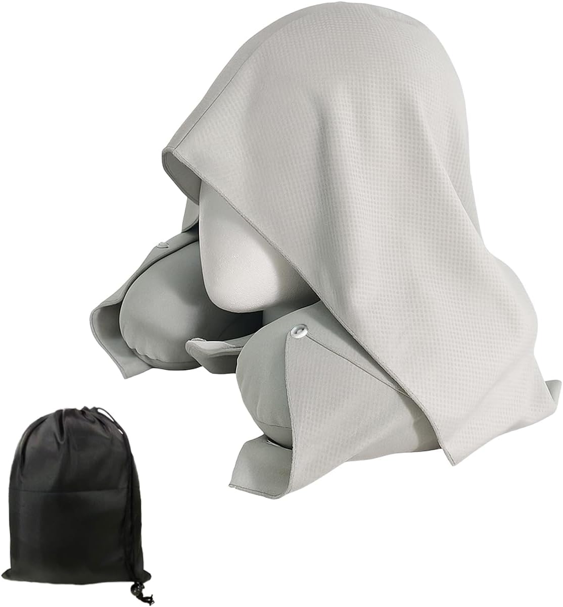 Travel Pillow with Removable Large Hood, Memory Foam Neck Pillow for Airplane, Car, Train Travel Sleeping & Rest, with Soft Cover (Gray)