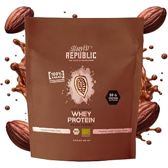HARVEST REPUBLIC Organic Whey Protein Powder Chocolate 750 g Protein Powder from Whey Whey Proteins for Muscle Building Up to 20 g Protein per Serving Organic Protein Powder without Additives