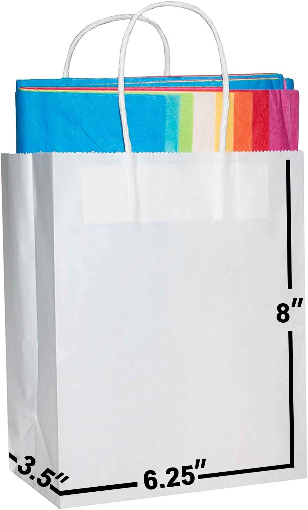Paper Bags with Handles Bulks 6.25 X 3.5 X 8 [50 Bags] Ideal for Shopping, Packaging, Retail, Party, Craft, Gifts, Wedding, Recycled, Business, Goody and Merchandise Kraft Bag (White)