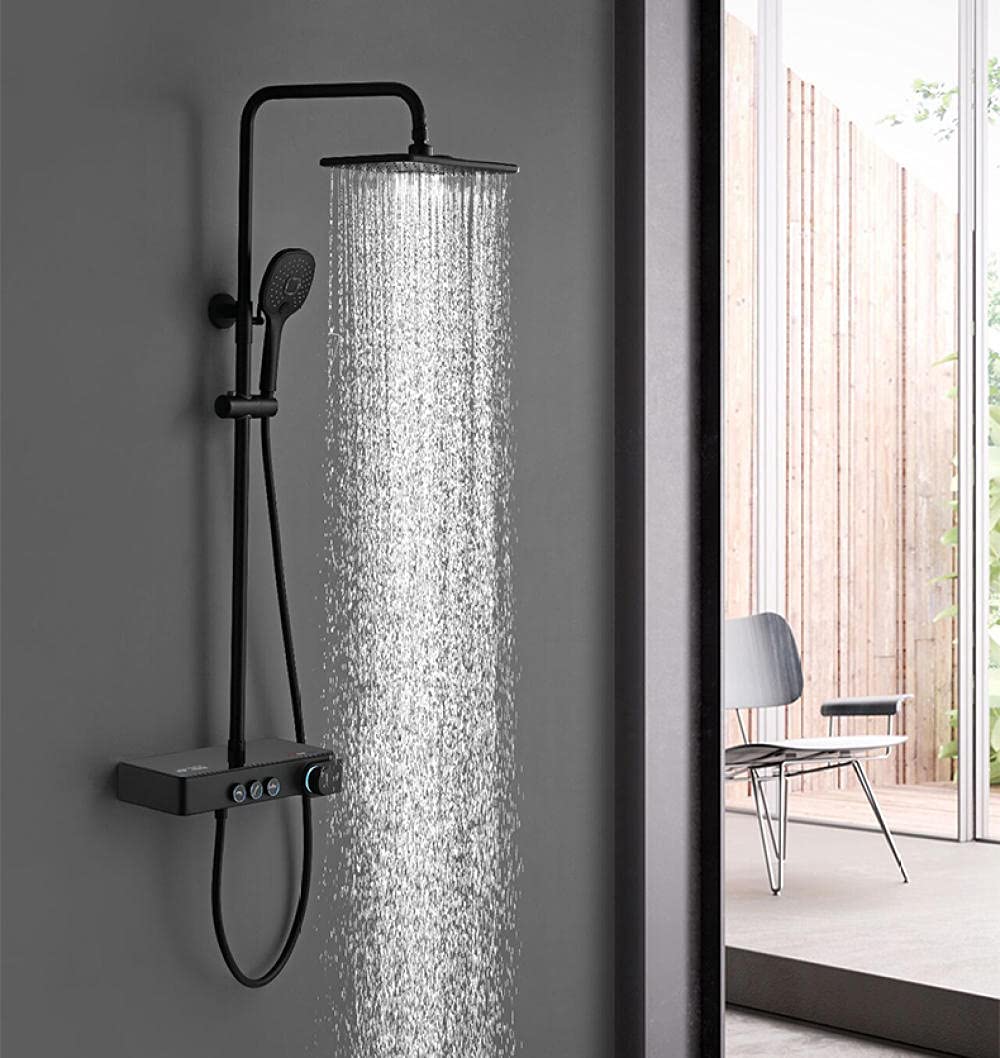 SBCGFY Rainfall Shower Set Intelligence Temperature Digital Display Black Bathroom Shower System Black Bath Faucet