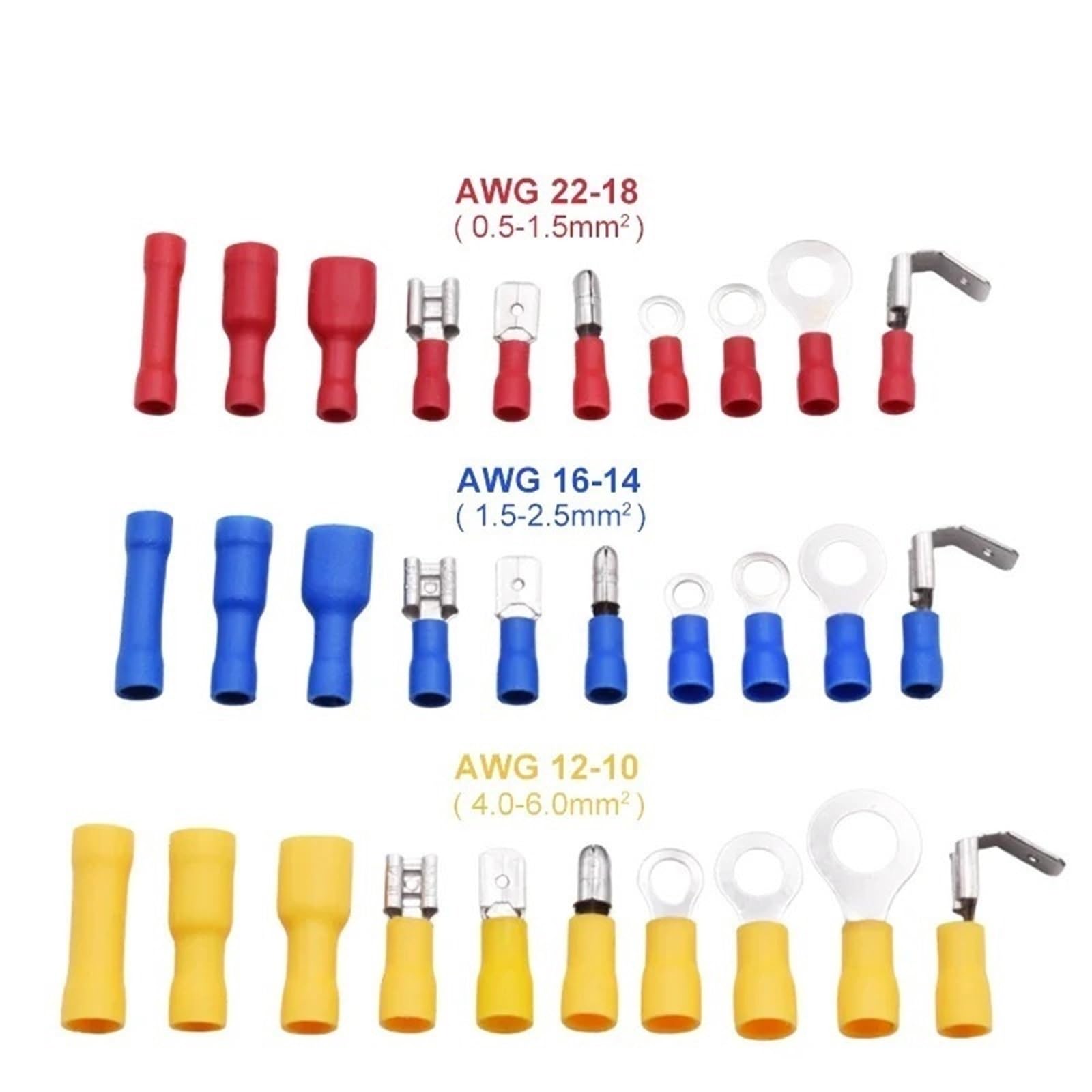 Connecteurs de câbles isolés, 480 pièces, bornes à sertir électriques pressées froid, assortiment cosses anneau, fourchette, Kit Pour Les Automobiles Et Les Navires