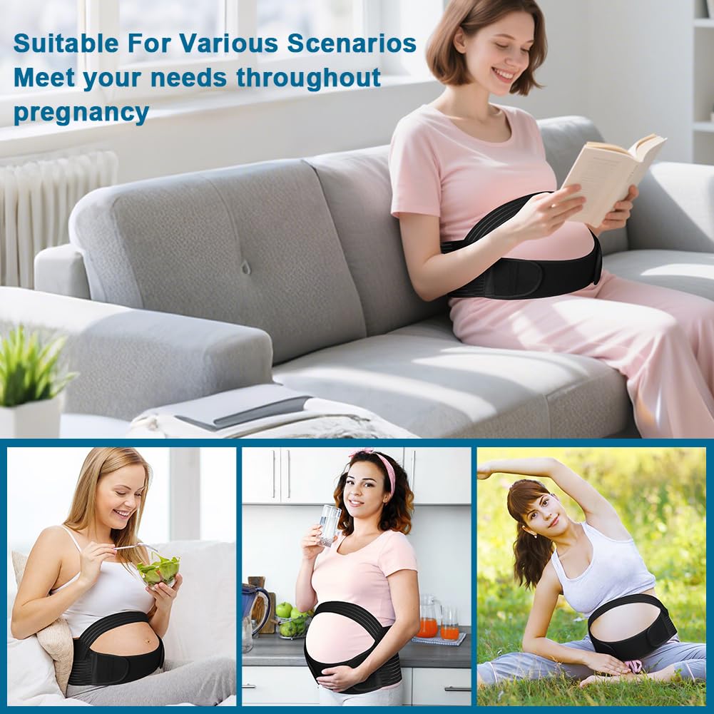 AUYAO Pregnancy Belly Band Maternity Belt Abdominal Binder Maternity Belt, Elastic Pregnancy Support Belt Adjustable Pregnancy Belly Band Pelvic Girdle Belt for Pregnancy Support(Black) — view 7
