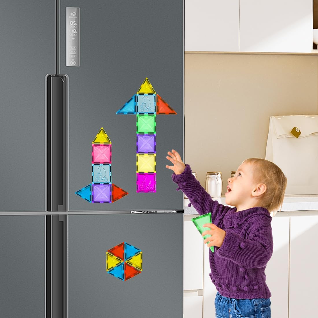 Magnetic Tiles, 100PCS Kids Magnetic Blocks Toy Set, Magnet Tiles 3D Clear Building Blocks Set with 2 Cars, STEM Sensory Educational Toys Gift for Toddlers Boys 3 4 5 6 7 8 9 - Image 6