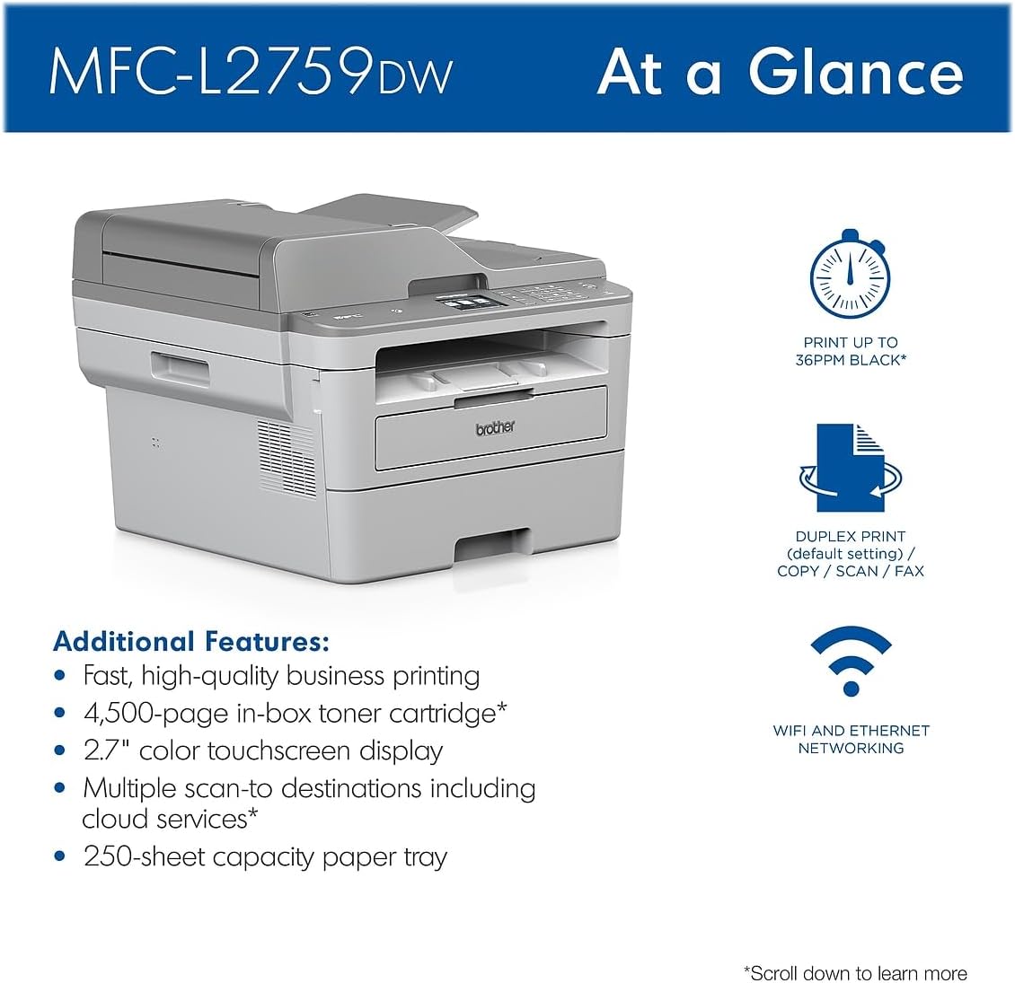 Brother MFC-L2759DW Wireless Black & White All-in-One Laser Printer (012502668879) (MFCL2759DW)