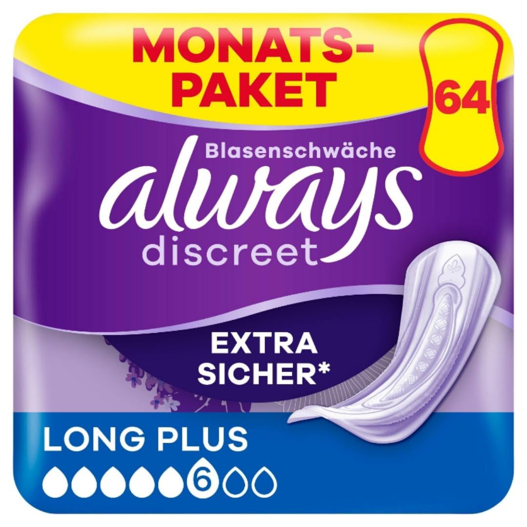 Discreet Inkontinenz-Einlagen Long Plus (Größe 6) Pads Damenbinden 4 X 16 STÜCK x 3 Packungen mit Pufai Grocery