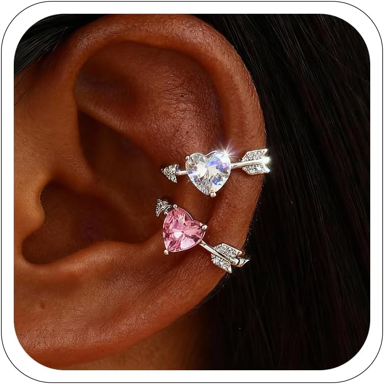 Clip on Earrings Ear Cuffs Non Piercing Arrow Cuff Earrings Ear Cuff Earring Pink Heart Rhinestone Earring Prom Dress Jewerly