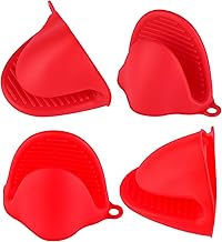 4pcs Silicone Oven Mitts - Cooking Pinch Grips, Oven Mitts Silicone Heat Resistant, Silicone Pot Holders for Kitchen (03-Red)