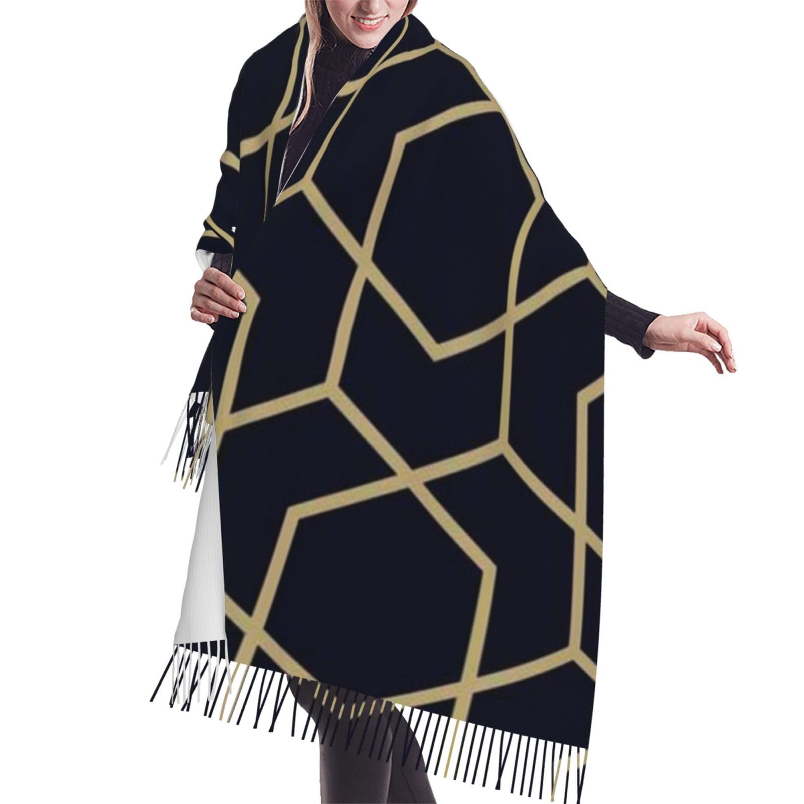 YoupO Geometric Lines Print Fringed Scarf Women Wrap Shawl Tassels Scarves Fashion Super Soft Scarf for Winter
