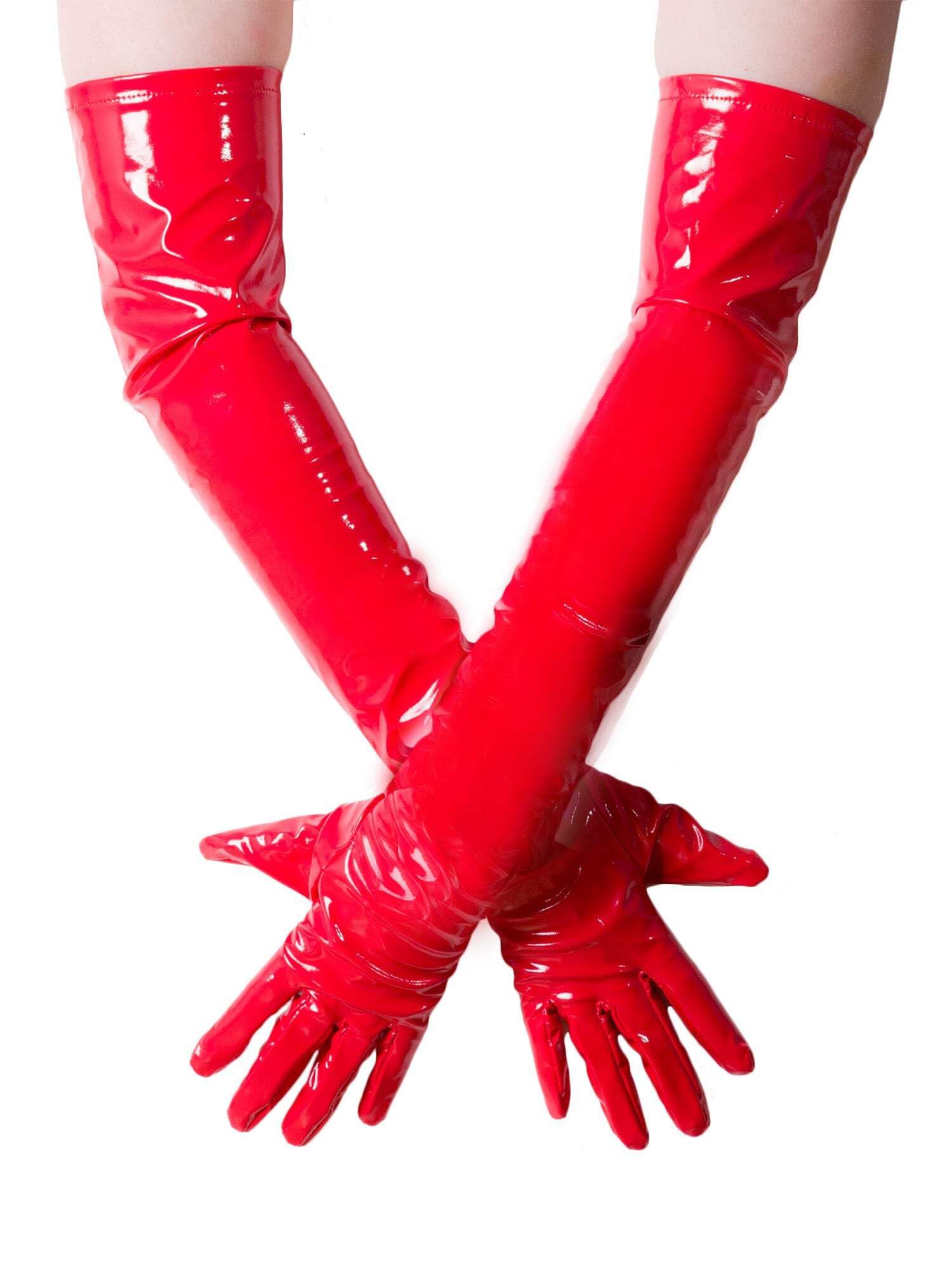Guanti lunghi da donna in PVC - rosso taglia e lunghezza aderenti