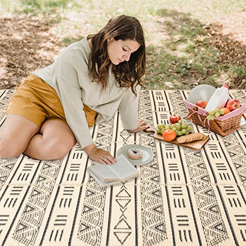 Reversible Outdoor Rugs For Patio Decor 9X12Ft Waterproof Portable Outdoor Carpet Mat Large Plastic Straw Rug Geometric Bohemian Area Rug For Patio Clearance Rv Camping Picnic Beach Backyard #TOP7