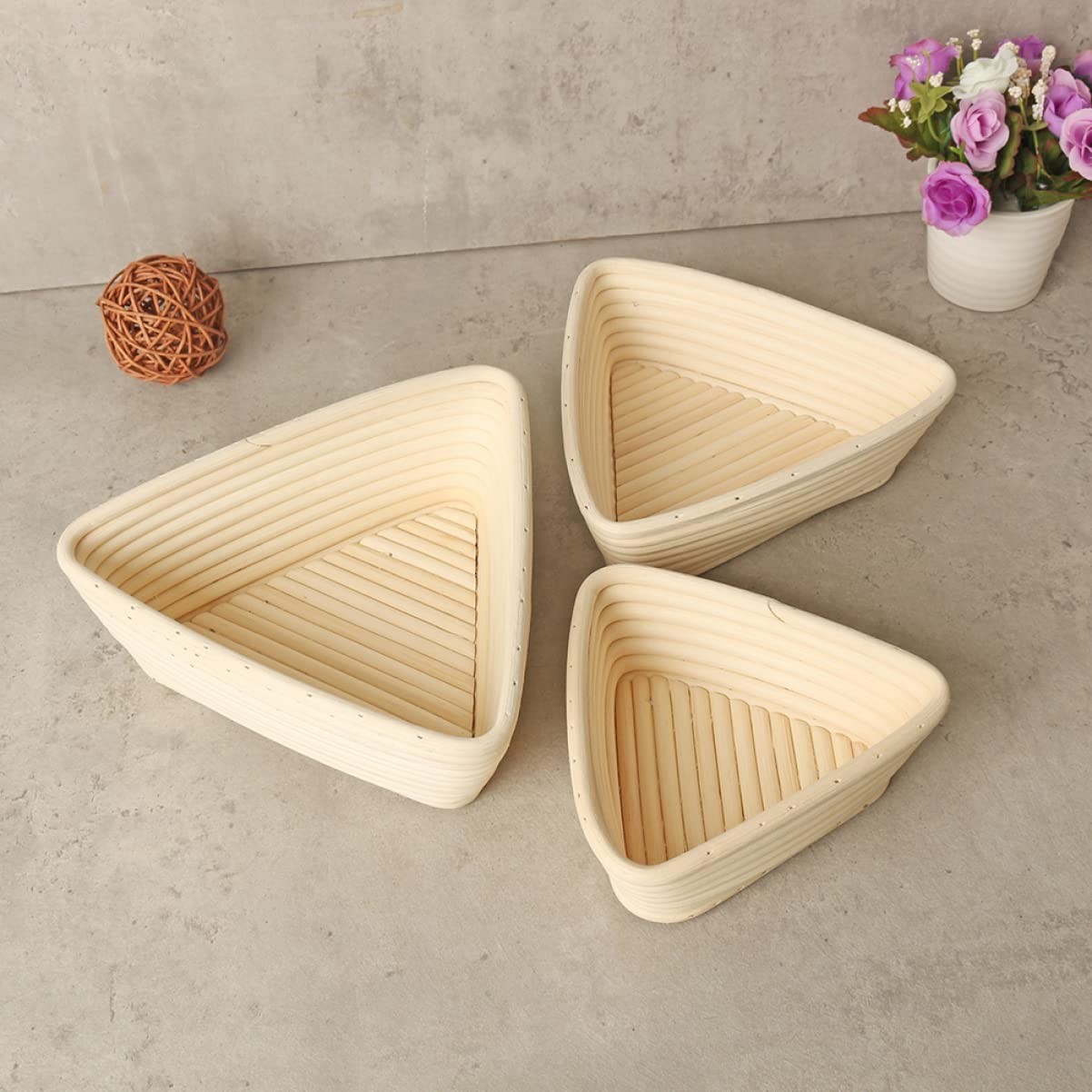 CONGARTENO Triangle Baking Basket Unbleached Natural Cane Dough Proofing Tool for Artisan Bread for Home Bakers Sourdough Making