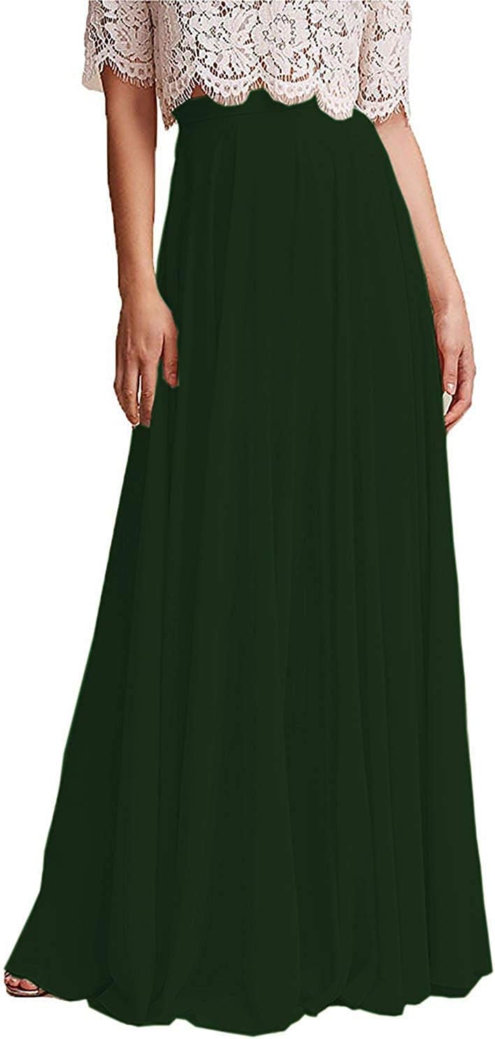 Cibelle Women's Maxi Skirts High Waist Pleated Chiffon A Line Floor Length Prom Party Formal Skirt Dark Green M
